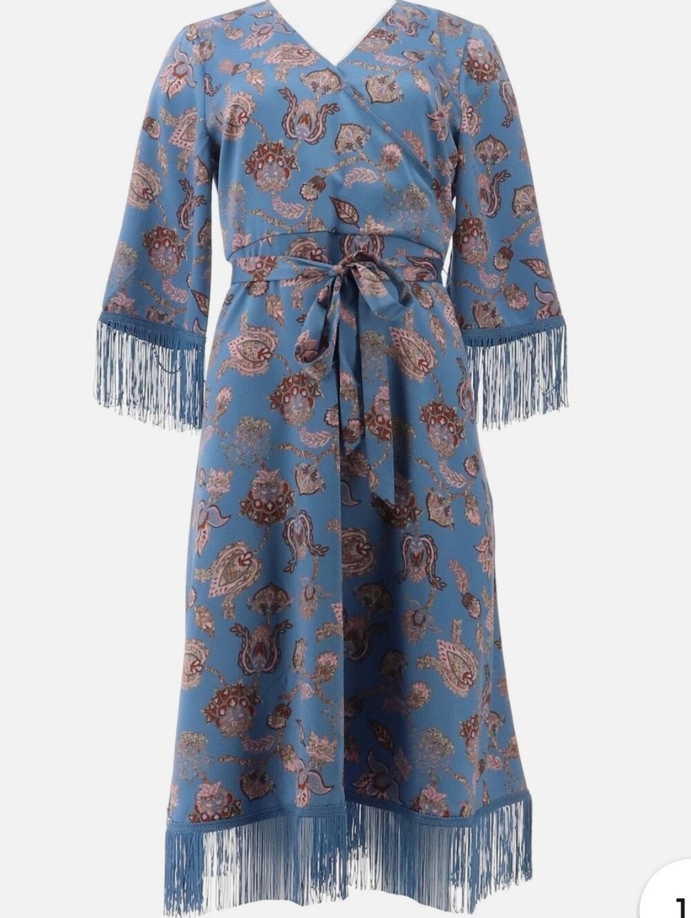 Blue Paisley Fringe Wrap Dress